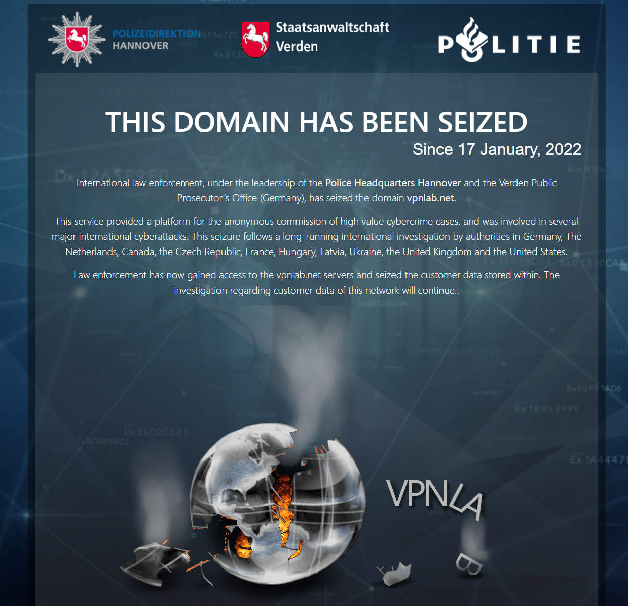 全球 10 國聯手關閉 VPNLab.net 網站